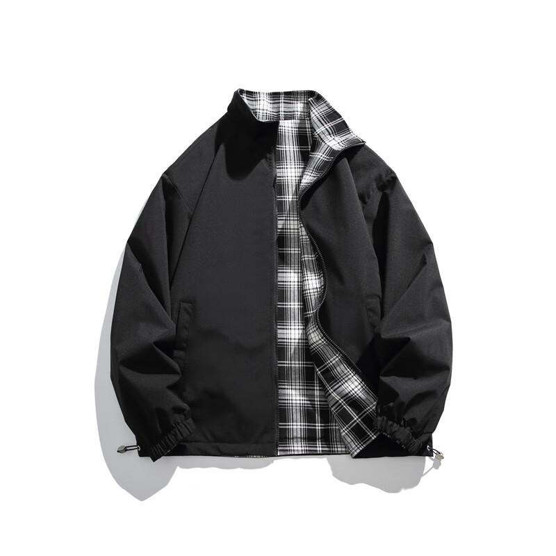 Wassup Sohot Men's Plaid Stand Collar Baseball Jacket