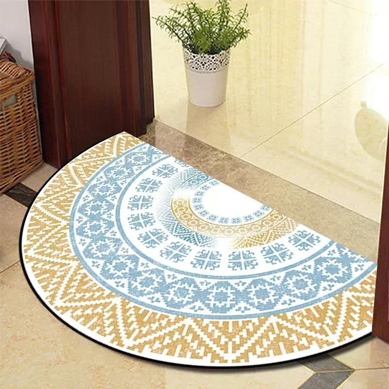 1PC Retro Door Rug Semi-circular Floor Mat Entrance Door Rugs Non-slip Absorbent Bathroom Mat Room Home Decoration Hogar Tapete