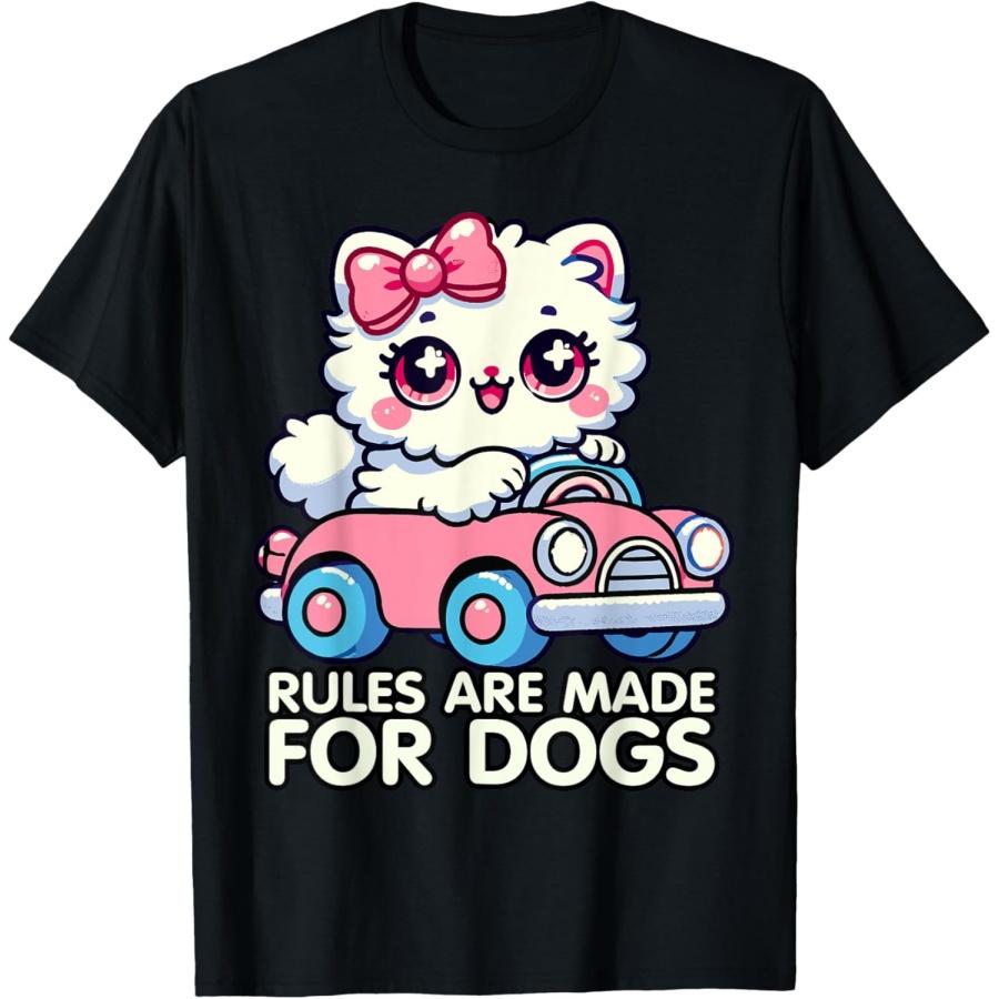 Funny Cat Lover - Rules Are Made for Dogs Driving Cat T-Shirt for Men Women Kids S