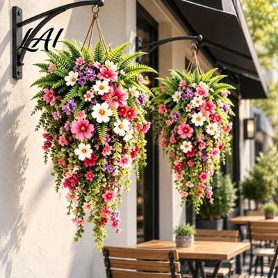 Purple Faux Flower Clusters Artificial Hanging Flowers Basket Fake Morning Star Floral Vine Garland Indoor Garden Landscaping Decor Plant