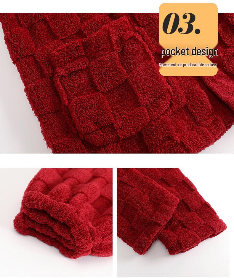 Year of the Snake Couples' Red Coral Fleece Pajamas: Warm Velvet Autumn/Winter Wedding Loungewear for Men and Women