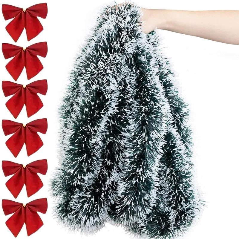 60/2m Christmas Tinsel Garland Green Wreath Madder Flower Ribbons Xmas Tree Ornaments Wedding Birthday Party Home Decoration
