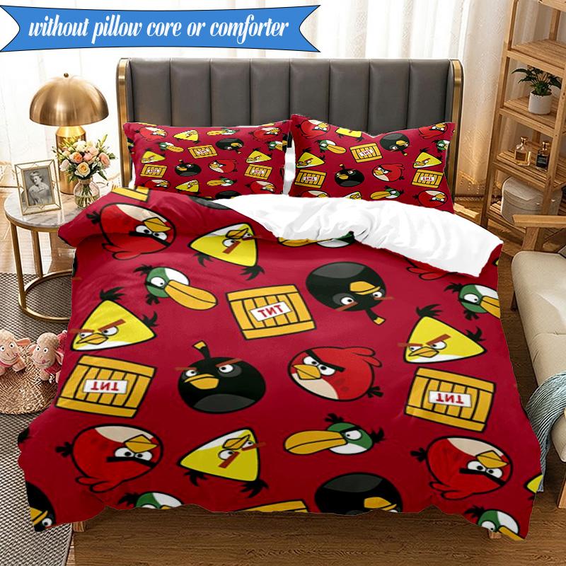 Red Birds Characters Collage 3pcs K-pop music group Bedding set,Ideal for Bedroom, Dormitory,Including Duvet Cover And 2pcs Pillowcases,Fan gifts