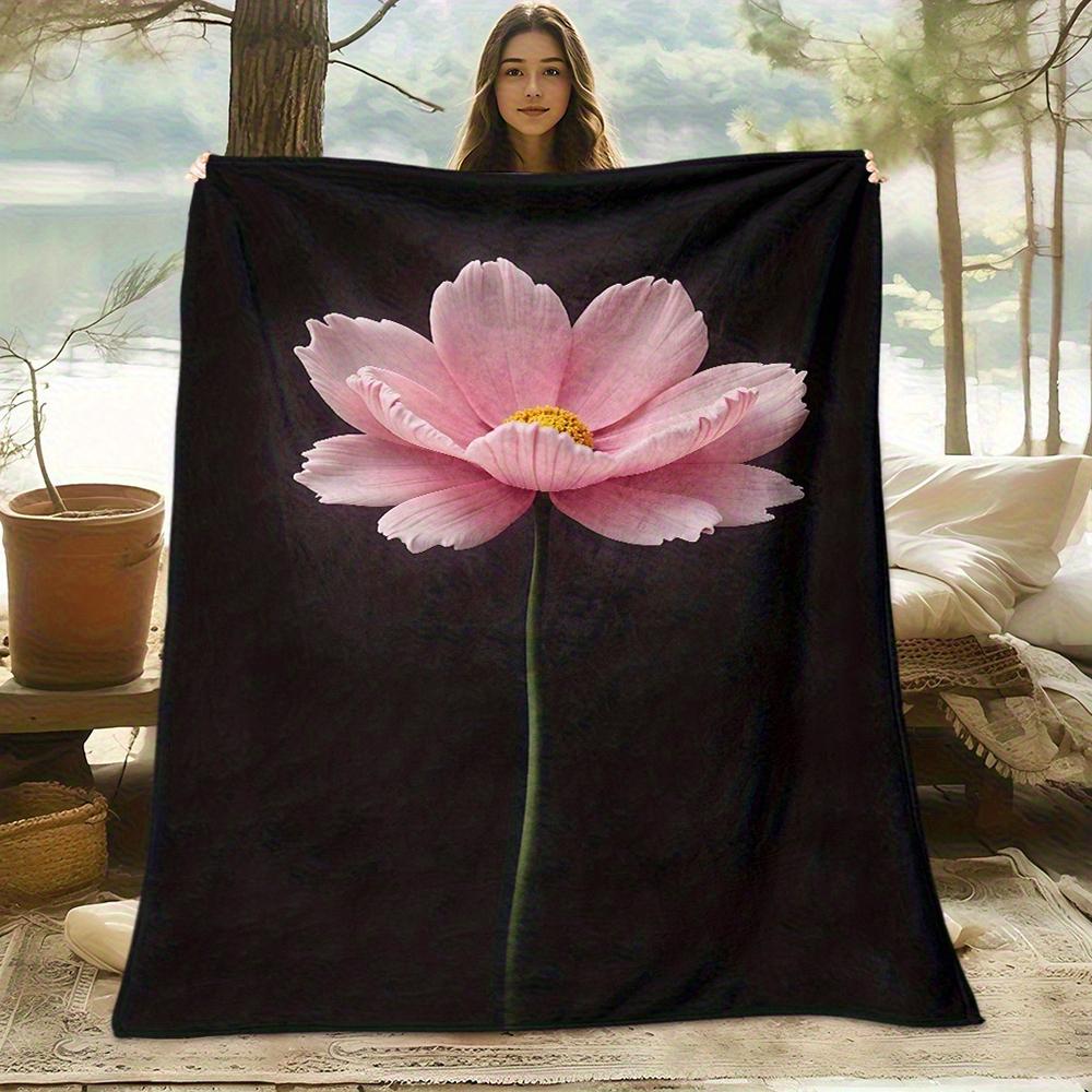 

Pink Flower Black Blanket , Warm and comfortable throw blanket sofa bed sofa camping trip, the best gift. 75x90cm