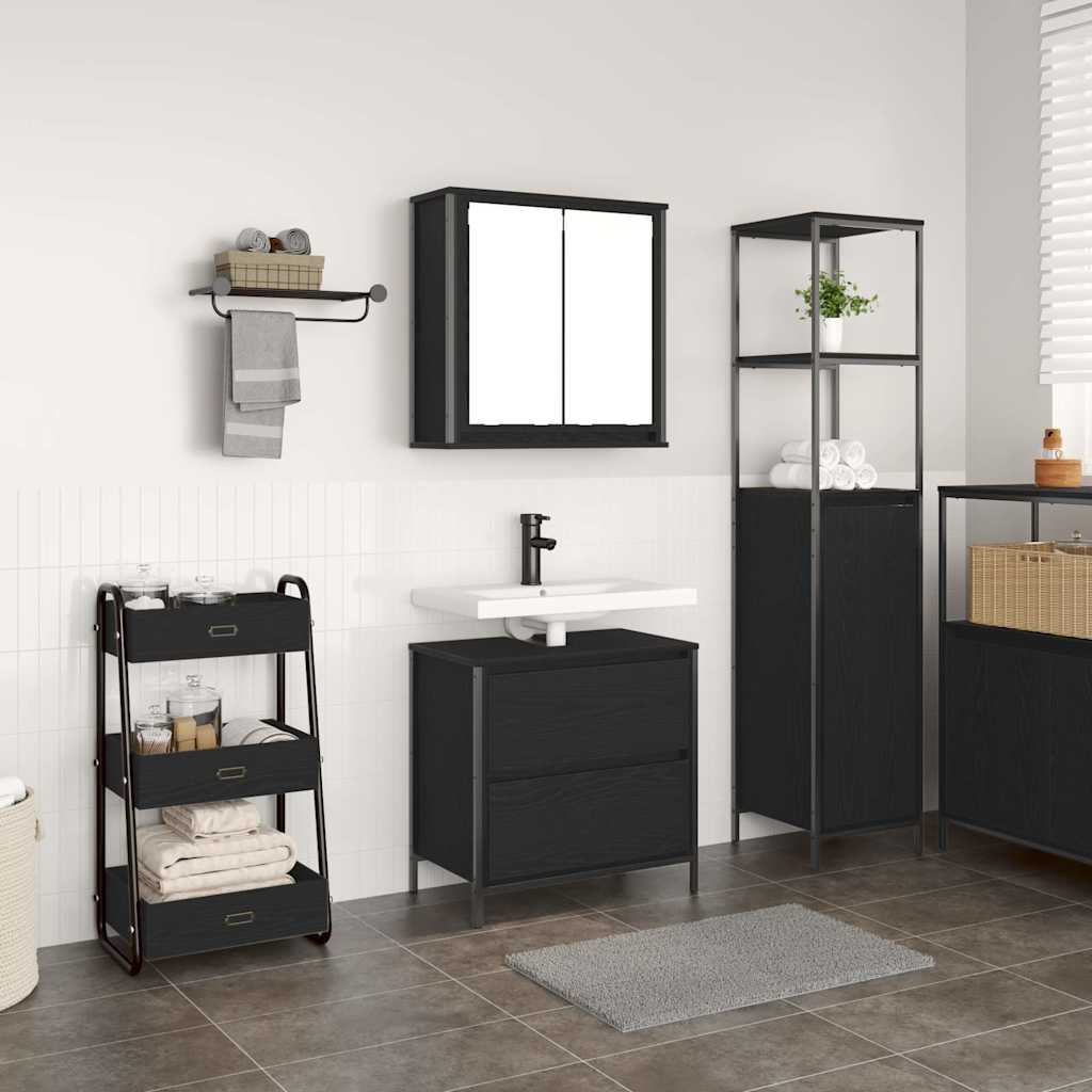 2 Piece Bathroom Furniture Set Black Oak Look Engineered Wood
