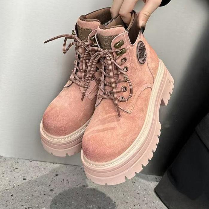Thick-soled inner height increase British style Martin boots women's models 2025 new autumn popular rhubarb boots tooling short boots