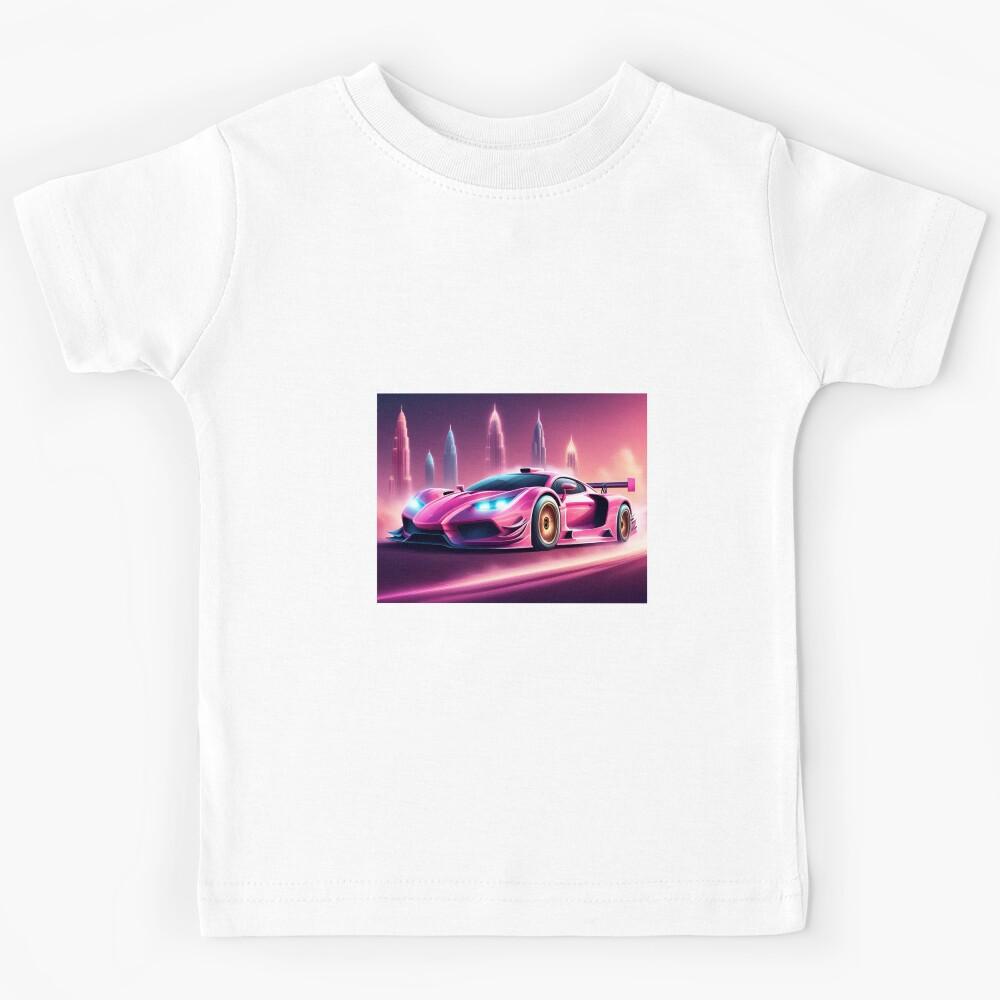 Epic Pink Sports Race Car Design Kids T-Shirt 140