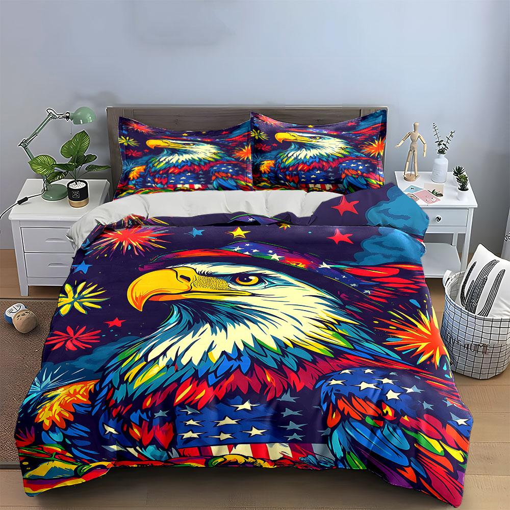 Colorful eagle and fireworks. Bedding sets Duvet cover sets Duvet covers Pillowcases(1 * Duvet Cover 2 * Pillowcases without duvet insert)