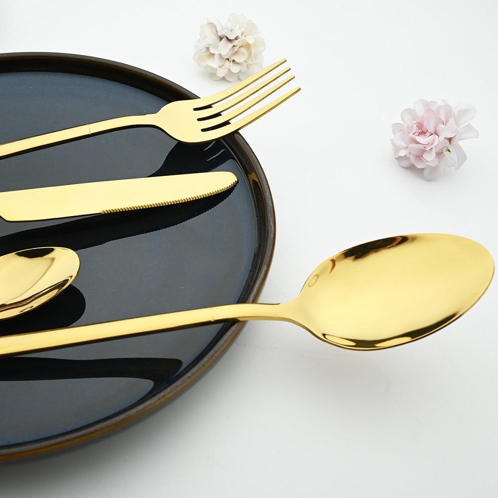 30pcs Black Gold Western Dinnerware Set Stainless Steel Cutlery Set Knife Dessert Fork Spoon Tableware Set Flatware Silverware
