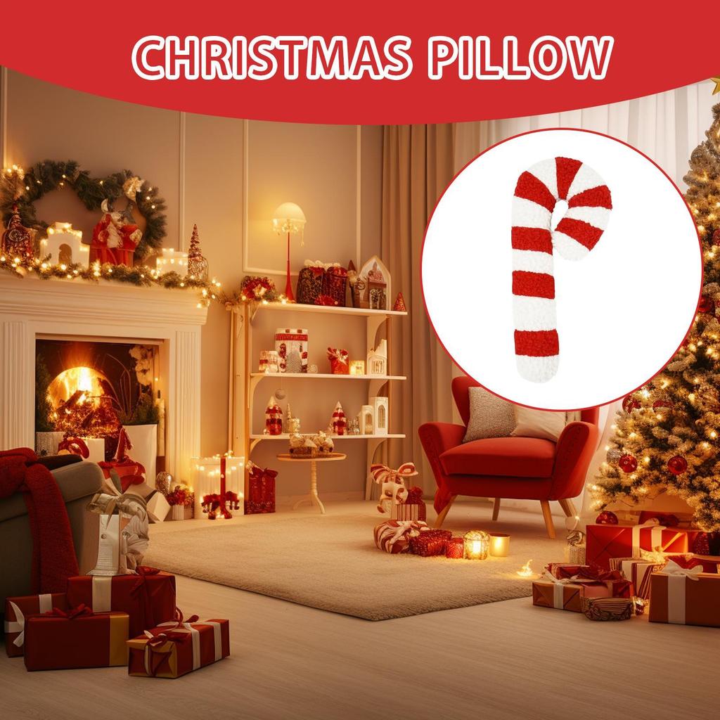 Candy Cane Pillow Christmas Holiday Plush Soft Decorative Cushion for Sofa Bed Chair Bedroom Office Winter Home Decor Xmas Gifts