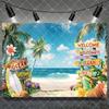 Hawaiian Tropical Summer Beach Background with Flamencos, Flowers, Aloha, Luau, Surfboard, for Parties, Photographic Studio Decoration