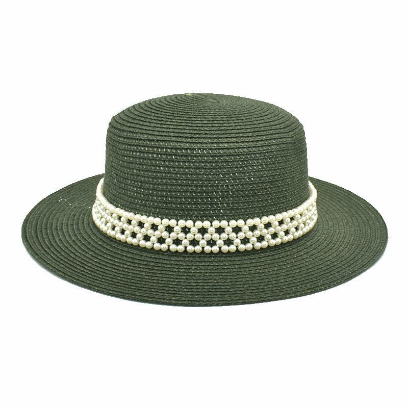 Gras Hut Sommer Neu Perle Flache Oberseite Gras Hut Damen Lässiger Sonnenschutz Hut Prinzessin Zylinder