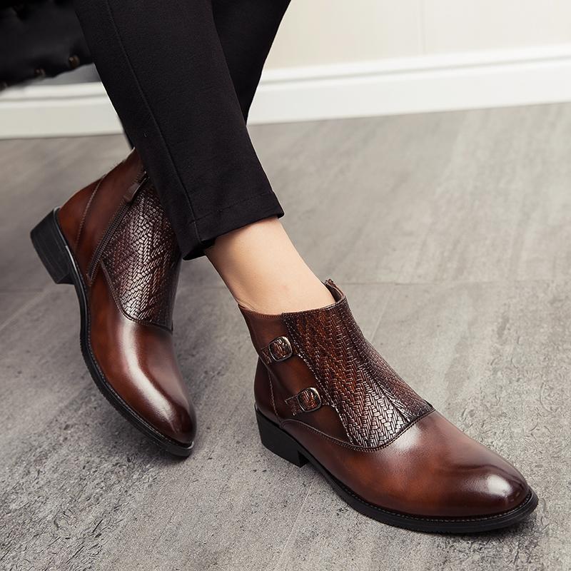 Fashion Men Fashion Boots Black Brown Side Zipper Office Business High Quality Chelsea Boots Gentlemen Social Boots Size 38-44 Men Boot