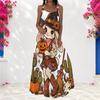 Women Plus Size Scoop Neck Strappy Sleeveless Halloween Ghost Pumpkin Printed White A Line Long Dress