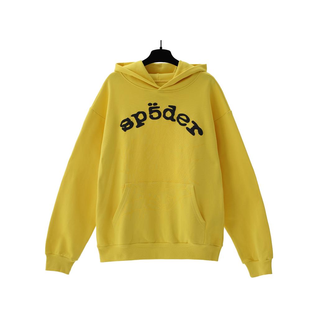 A high-quality SP5DER spider web foam printed hoodie, European and American large-size loose sweater.