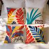 4 Pcs Bohemian Abstract Plants Single-Sided Printed Pillowcase Cushion Cover,Suitable For Living Room,Bedroom,Car Decoration