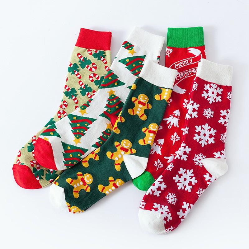 Creative Christmas Socks Cartoon Snow Tree Mid-Calf Cotton Blend Casual Men Women