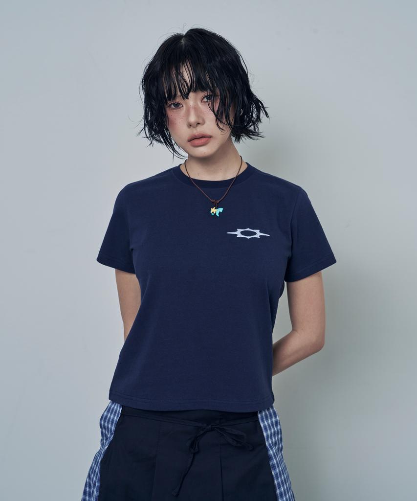 Lujeoseukeulleob Th Applique Logo Short Sleeve T-Shirt Navy