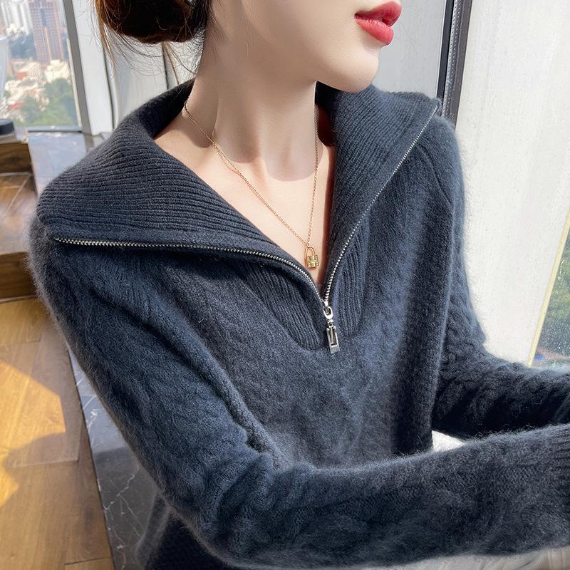 

Женский свитер из тяжелой шерсти на молнии до середины с большим воротником - Мода осень/зима L (Fits 105-120 lbs)