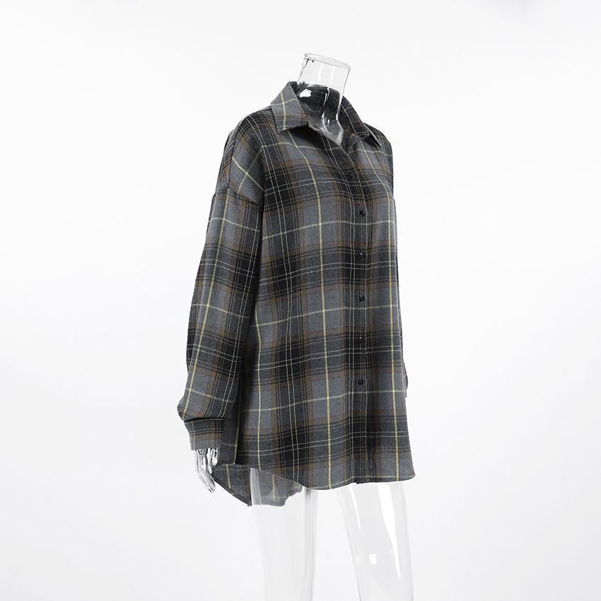 Vielseitige europäisch-amerikanische karierte Strickjacke mit Umlegekragen und langen Ärmeln für Frühling und Sommer