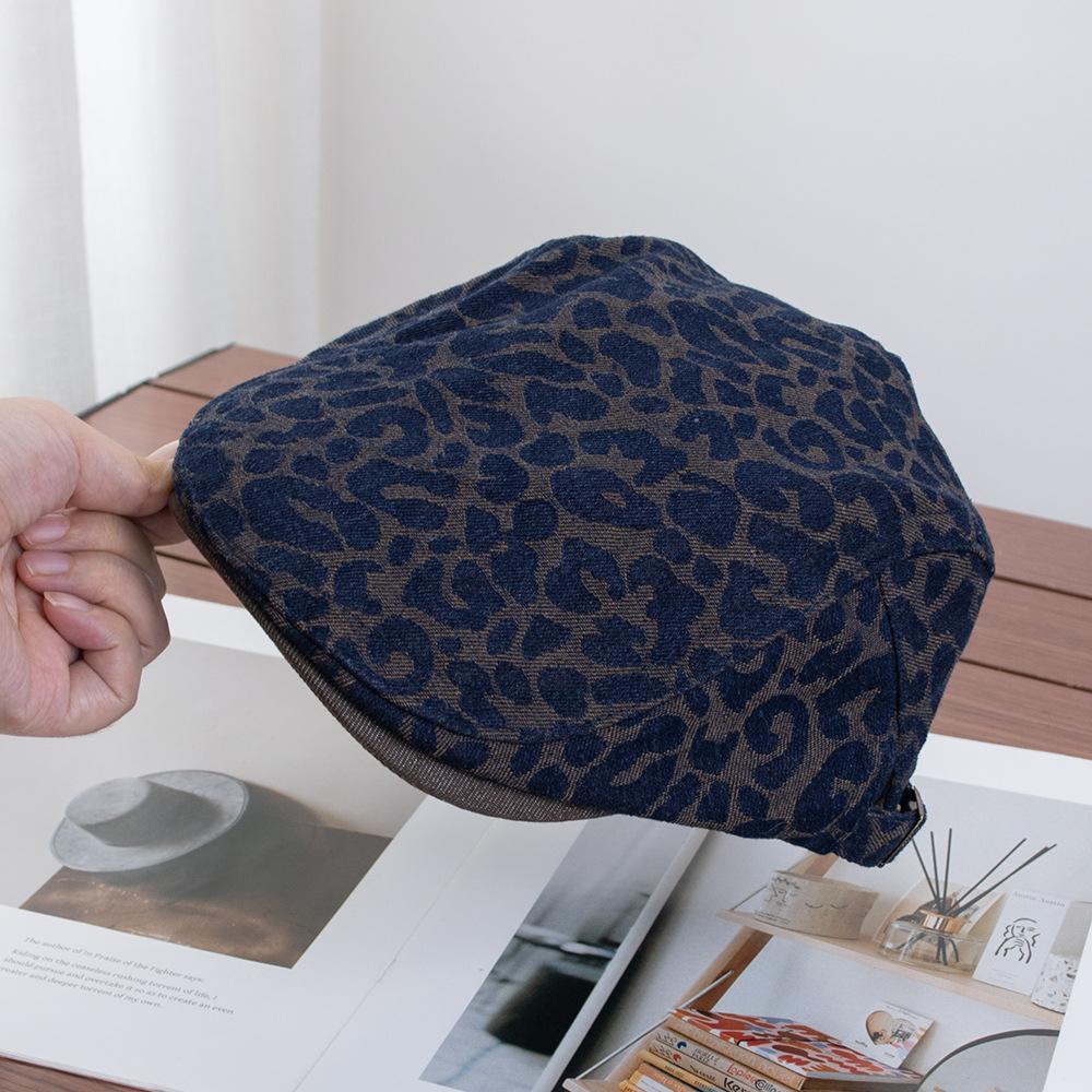 Retro denim leopard print forward hat children's temperament beret versatile trend cap show face small personality hat