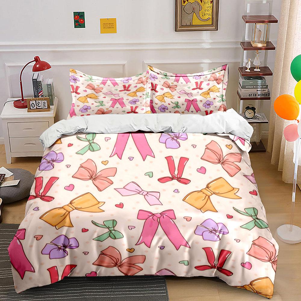 Colorful Bow Pattern Set Decor Bedding Set with 1 Duvet Cover 2 Pillowcases Single Double King Queen, Gift