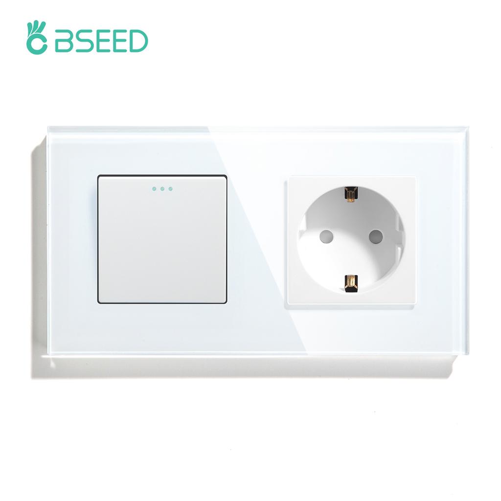 BSEED 1/2/3-fach Mechanische Taster Wandschalter Ein Aus Glas Stromschalter 2,1A Typ-C USB-Steckdose EU-Standard 1-Weg