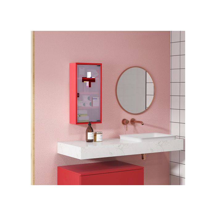 Armoire de premiers secours - MUVOE - Acier inoxydable - Verre satiné - Système Tip-On - Sécurisée pour enfants
