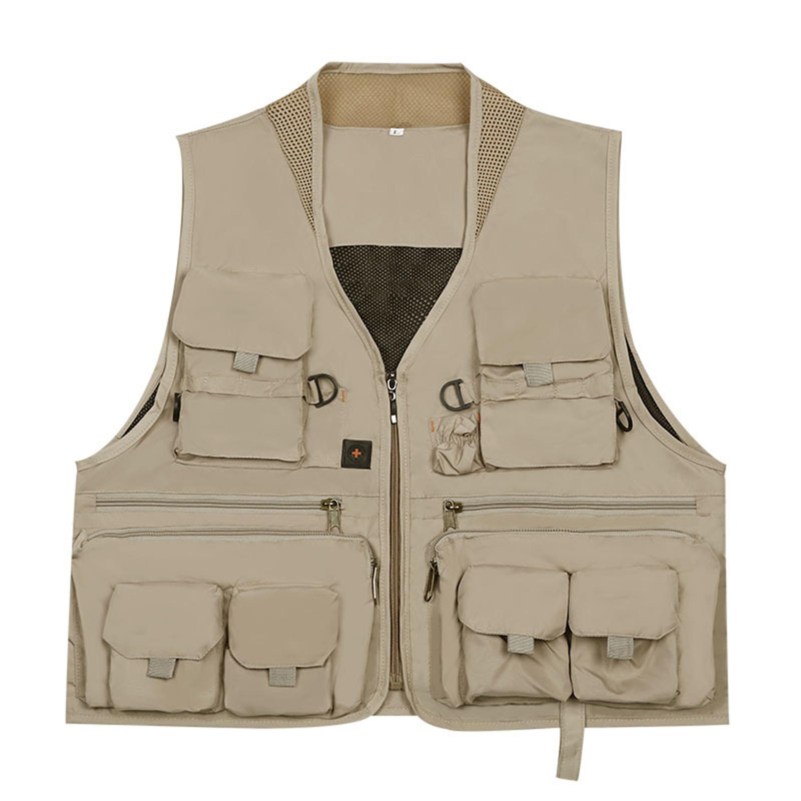 Women Men Fishing Vest With Breathable Mesh, Vest With Pockets Adjustable Size Trout Fishing Vest, Small Fishing Vest For Outdoor Fishing Hiking Khaki XL#1