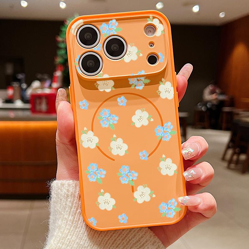 

Girl Flowers Pattern Case For iPhone 17 Pro Max Funda iPhone 16 15 14 13 Pro Max Magnetic For Magsafe Hybrid Slim Matte Cover iPhone 14 оранжевый