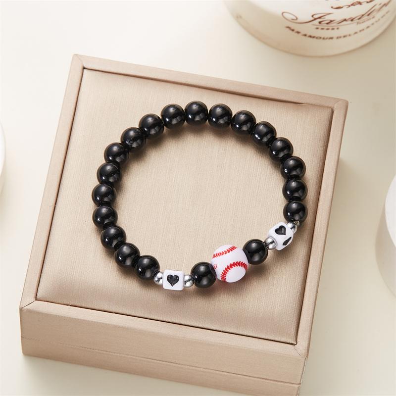 Schwarzes Perlen-Sportarmband für Damen Herren Basketball Fußball Volleyball Elastisches Seil Armbänder Party Freundschaft Schmuck Geschenke