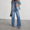 2023 Women's Wide-Leg Patchwork Frayed Hem Jeans