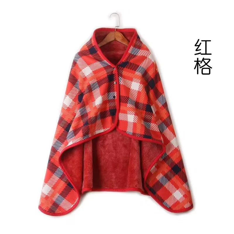 Fleece Wearable Blanket Warm Poncho Throw with Buttons Plush Sleeveless Blanket for Women Cape Wrap for Lightweight Plaid Design