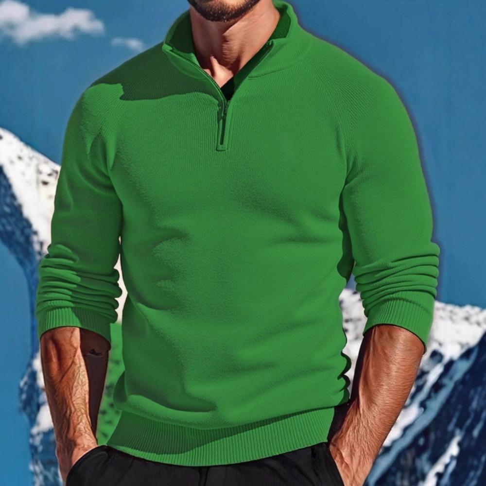 

Мужские поло с длинным рукавом и свитера для осени и зимы теплые и удобные. Повседневные и модные рубашки для бассейна с воротником-стойкой и застежкой-молнией до половины M зелёный