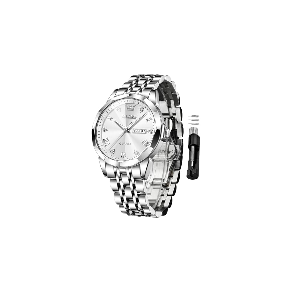 OLEVS Men s Diamond Quartz Analog Watch Waterproof Luminous Business Date White 9931