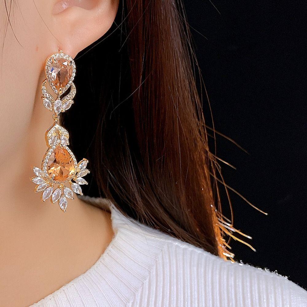 Crystal Pendant Zircon Flower Drop Earrings Silver Needle Stud Earrings  Gifts