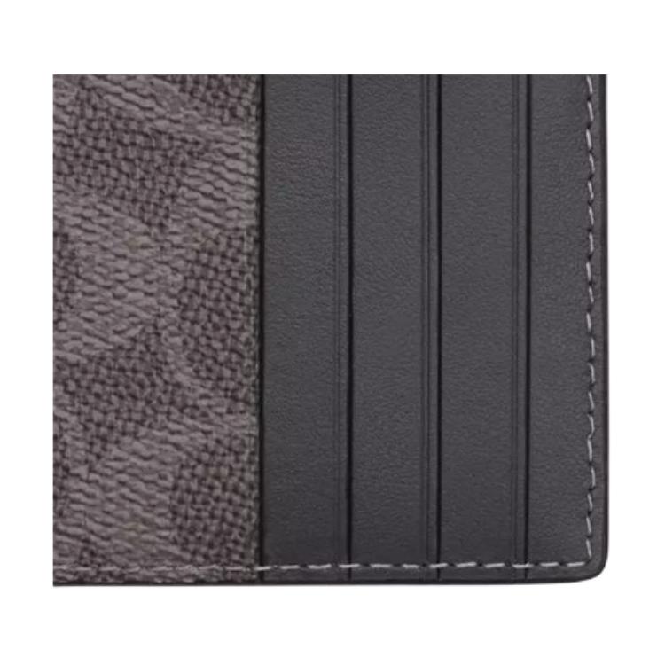 Coach Signature 12 Brand Print Coated Canvas And Leather Card Holder Unisex Accessories Gray Charcoal CV764-QBYFT