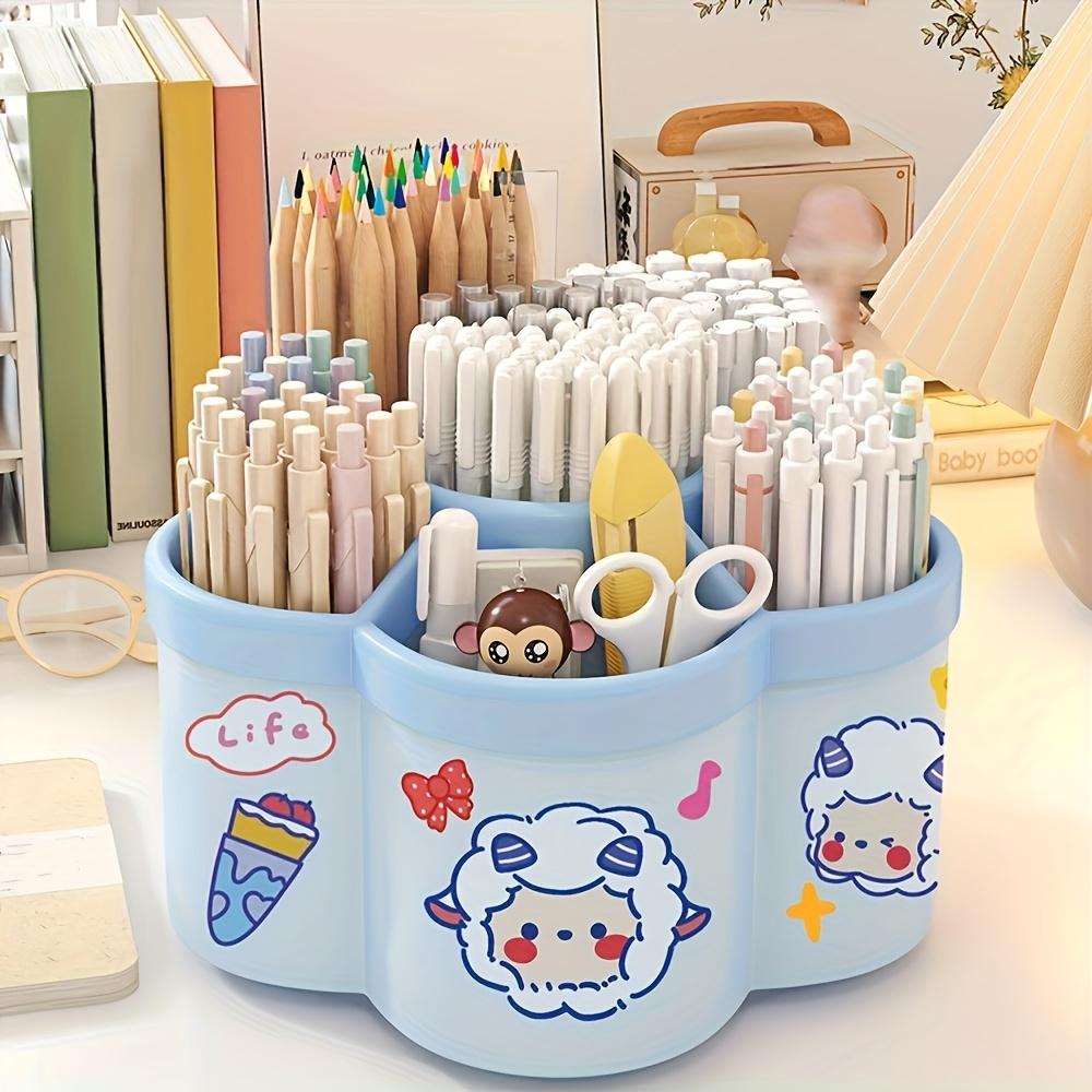 Desktop Rotating Stationery Pen Holder Large Capacity Storage Box Multifunctional Organizer Suitable For Cute Children Girls New