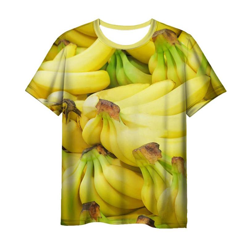

Summer Round Neck Cartoon Fruit Banana Pattern 3D Print Top Fashionable Casual Short Sleeved Men s and Women s Unisex T-shirts XS