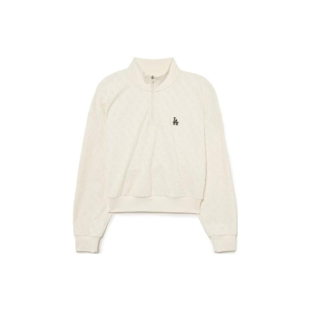 MLB Los Angeles Dodgers Solid Letter Logo Jacquard Long Sleeve High Neck Pullover Sweatshirt Women sweatshirt White 3FMTM2134-07CRD