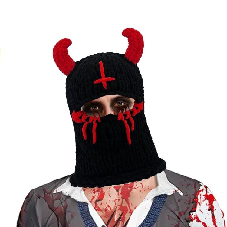 Devil Horn Face Cover Hat Knitted Balaclava Caps for Adult Teens Winter Warm Hat Adult Halloween Cosplay Costume Headwear