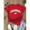 Damen Lässiges T-Shirt mit Los Angeles Alphabet-Print, Kurzarm, Gestrickt, Polyester mit Elasthan, Normale Länge