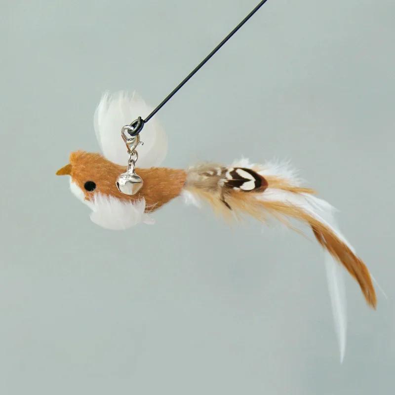 Cat Feather Toy Accessories False Birds Worm Toy with Bell Kitten Cat Toys Interactive Replacement Refill Foam Ball Training