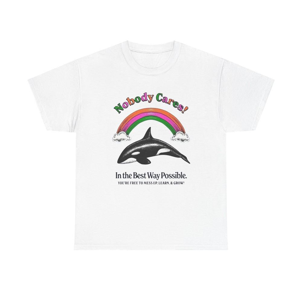 Nobody Cares Whale Rainbow Graphic TShirt Unisex Heavy Cotton Tee Gift Unisex T-Shirt L