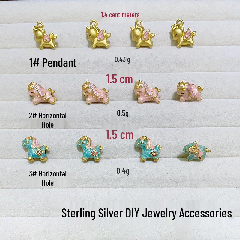 Sterling Silver Gold-Plated Wooden Horse Necklace & Earring Pendant