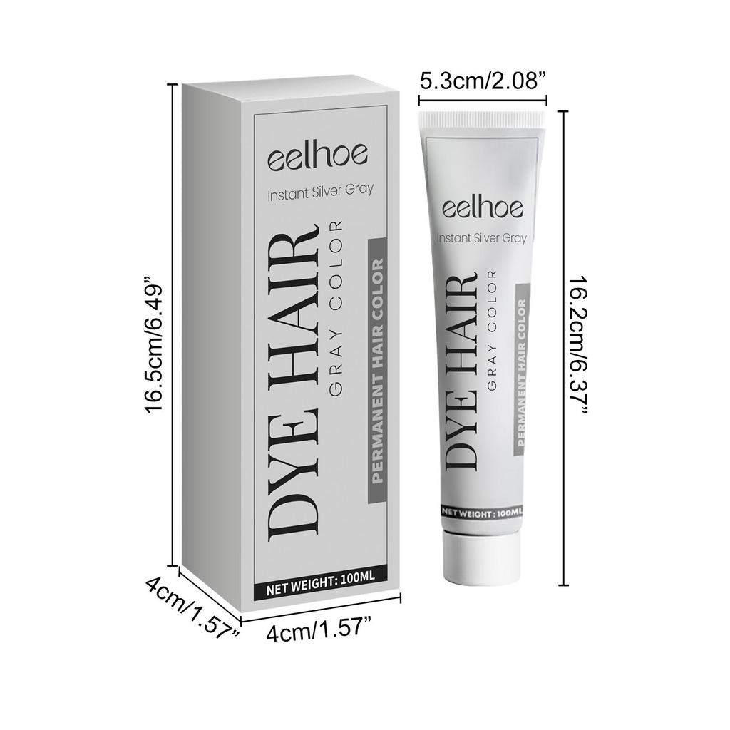 EELHOE 100ml Sliver Gray Hair Dye Cream Plant Essence High-efficiency Hair Dye Gentle Moisturizing Cover Shampoo For Men Women