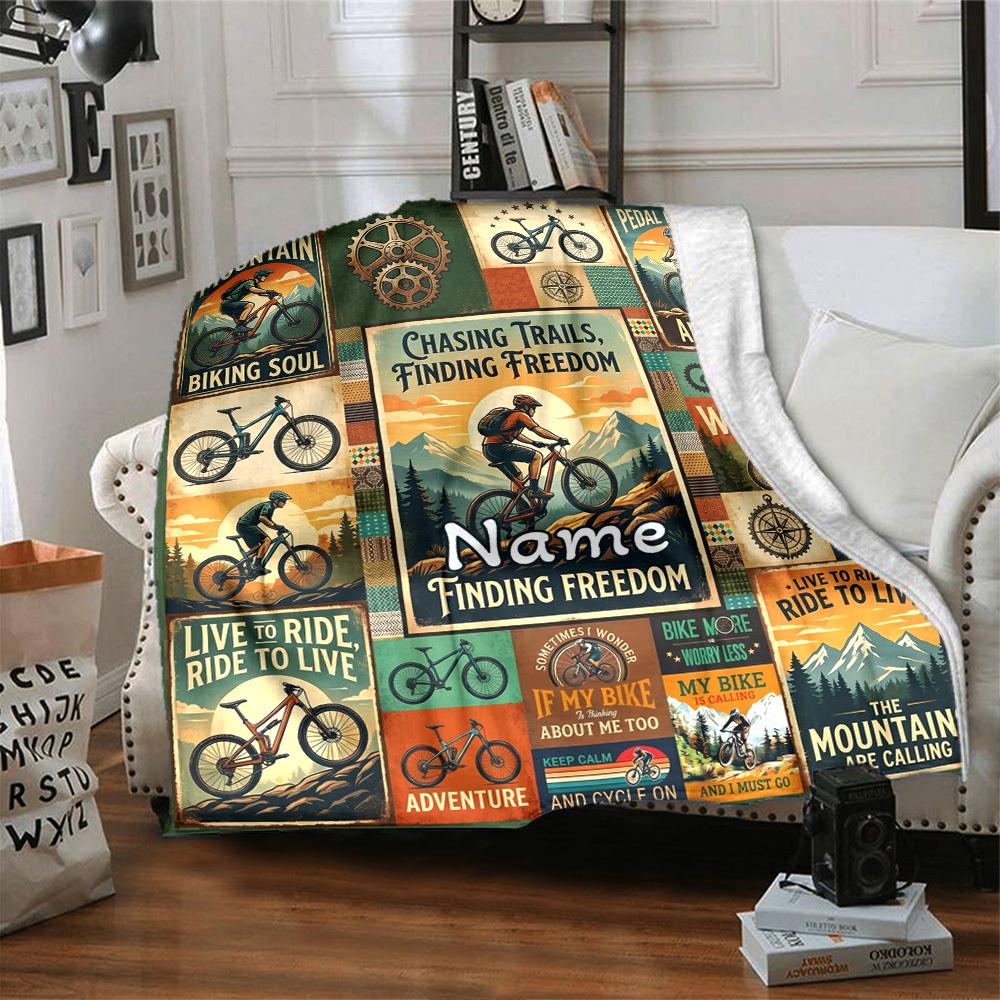 Mountain Biking Adventure Home Blanket Customize Your Names Comfortable Soft Lightweight Allseason Multipurpose Blanket For Picnics Sofas Offices Beds