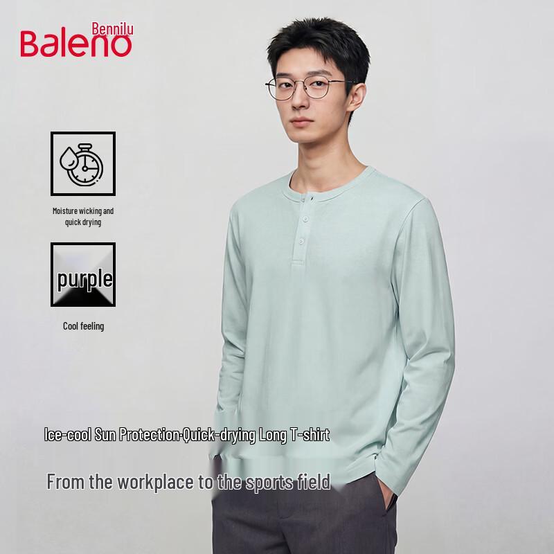 Baleno Men s Henley Neck Anti-Bacterial Long-Sleeve T-Shirt L
