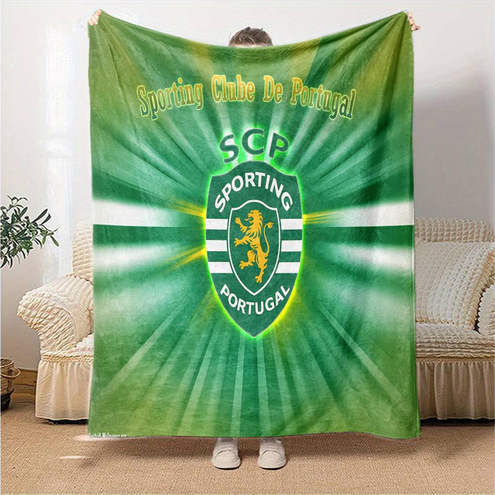 Sporting football Crest Flannel Blanket, Soft Polyester, Modern Design, All-Season for Camping, Travel, Gifts for holidays or birthdays