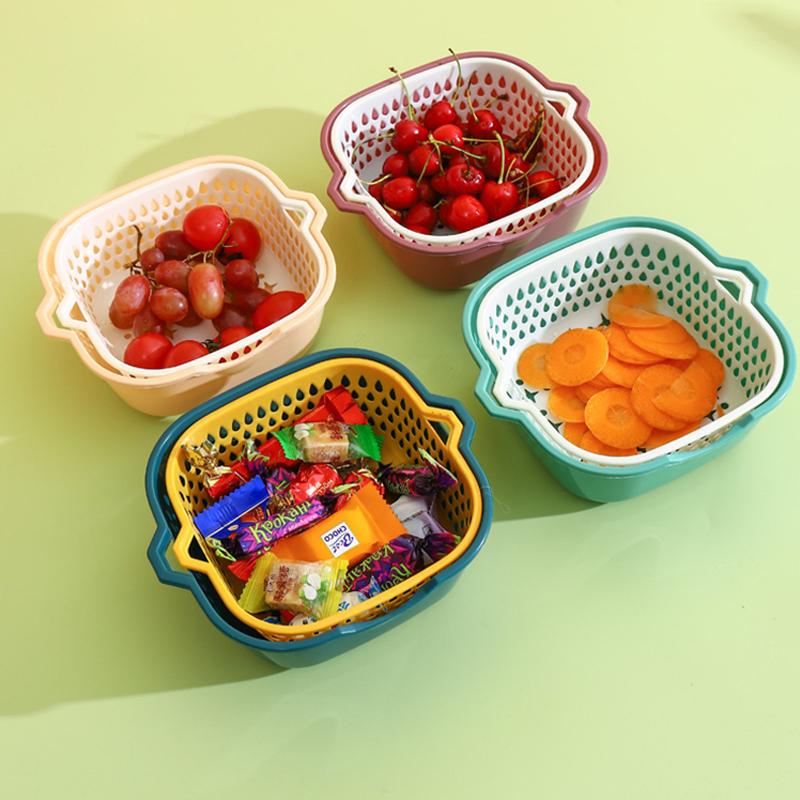 Multifunctional Double-Layer Drain Basket 2PCS/Set Vegetable Wash Basket Plastic Strainer Filter Food Colander Kitchen Gadget